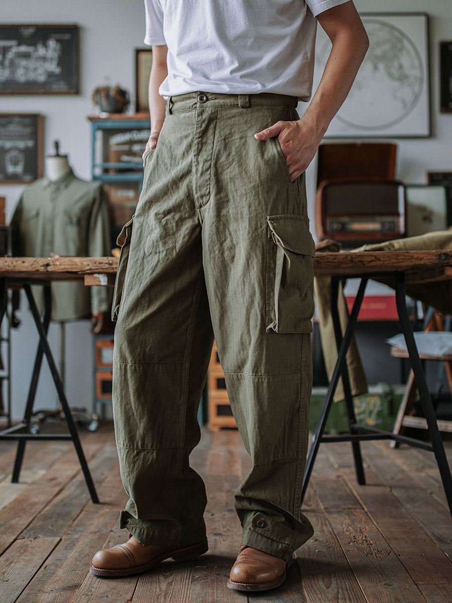 パンツ French Army Herringbone Linen Bourgeron 30s French Army Linen Linen Bourgeron Trousers