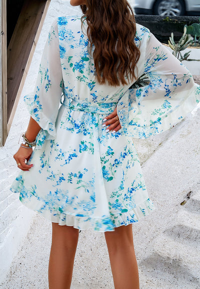 Floral Chiffon Wrap Dress with Ruffle Hem