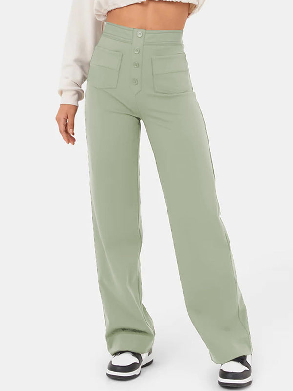 Multi-Pocket Women's Casual Straight High Waist Pants