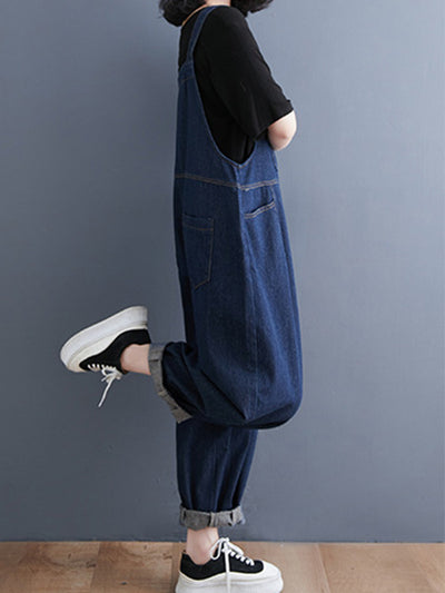 Salopette ample en jean à poches multiples pour femme
