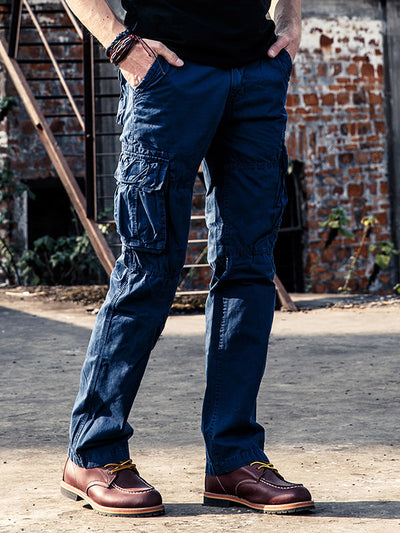 Men's Cotton Outdoor Casual Multi-Pocket Straight Cargo Pants