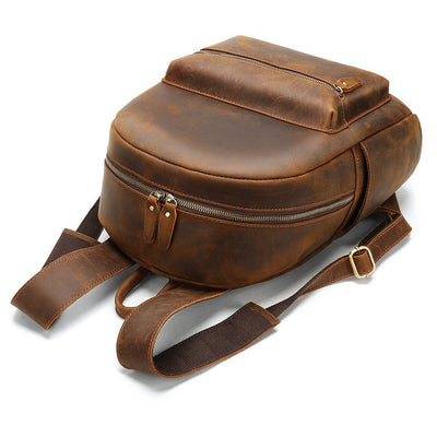 Men's Vintage-Inspired Crazy Horse Leather Backpack