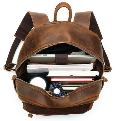 Men's Vintage-Inspired Crazy Horse Leather Backpack