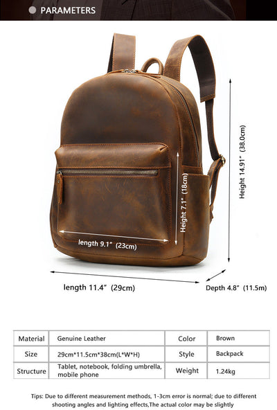 Men's Vintage-Inspired Crazy Horse Leather Backpack