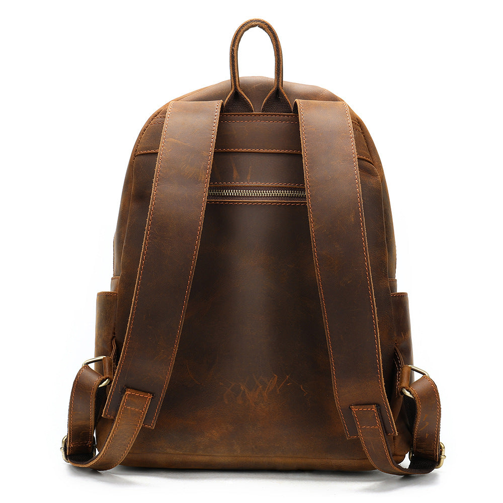 Men's Vintage-Inspired Crazy Horse Leather Backpack
