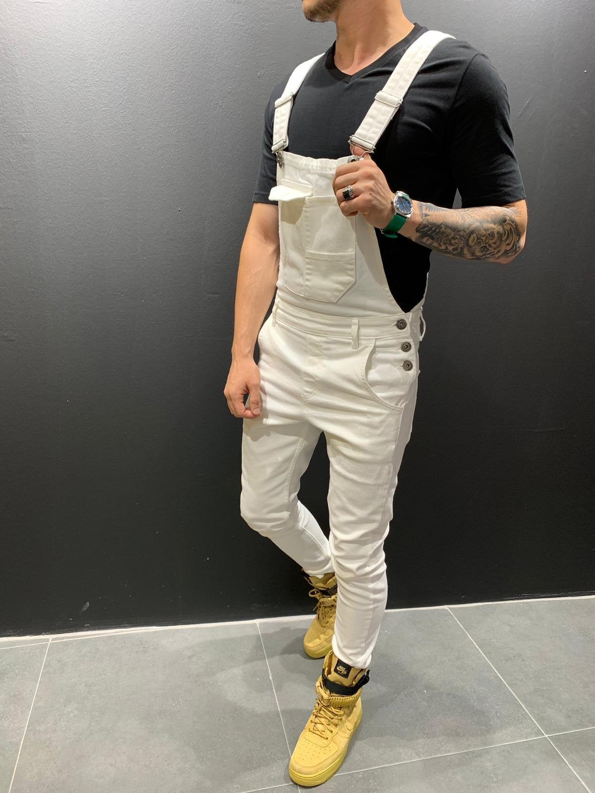 Salopette en jean coupe skinny avec poche à rabat pour homme