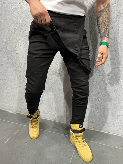 Salopette en jean coupe skinny avec poche à rabat pour homme