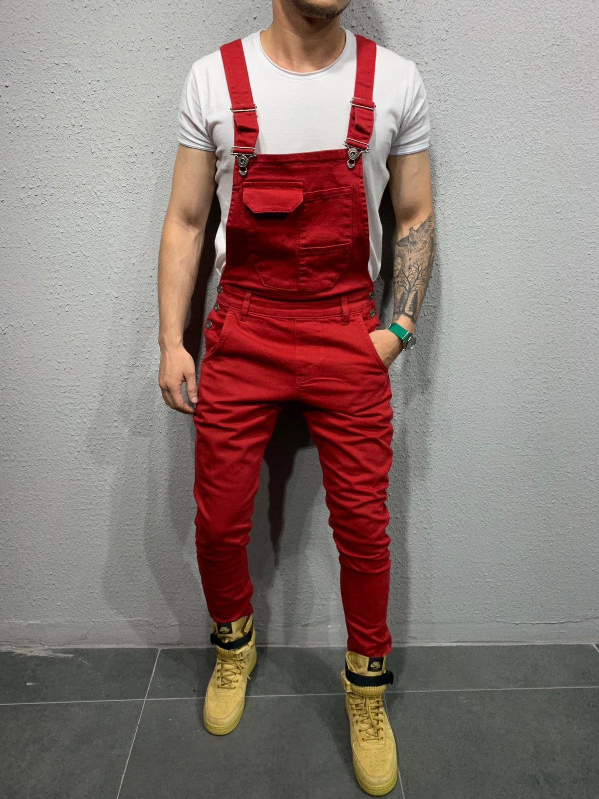 Salopette en jean coupe skinny avec poche à rabat pour homme