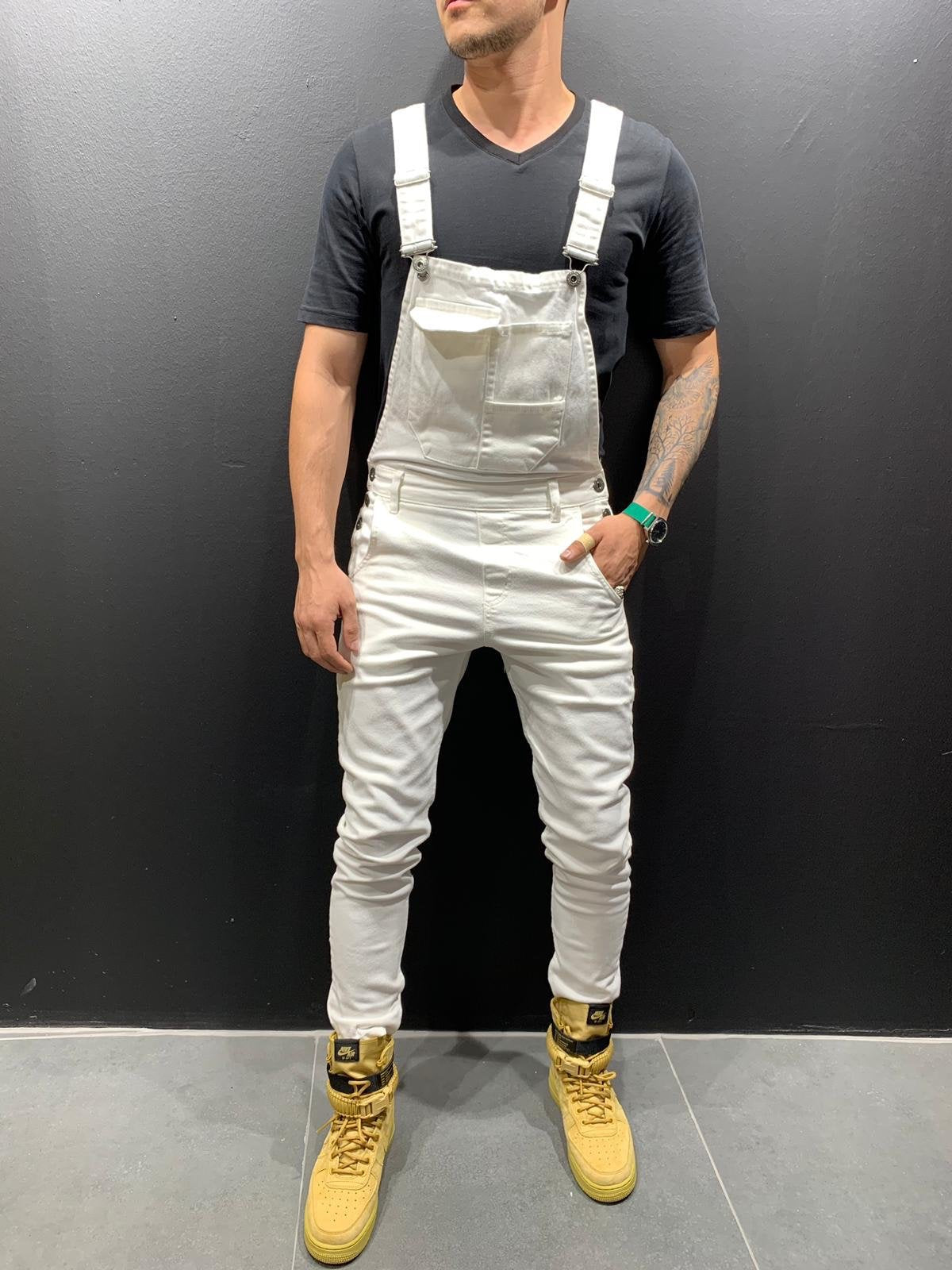Salopette en jean coupe skinny avec poche à rabat pour homme