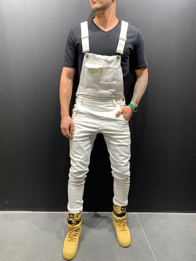 Men's Skinny Fit Flap Pocket Denim Overalls