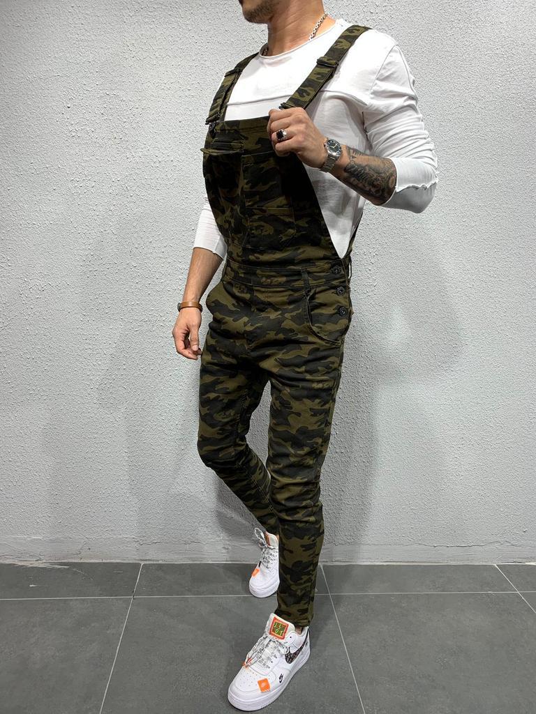 Salopette en jean coupe skinny avec poche à rabat pour homme