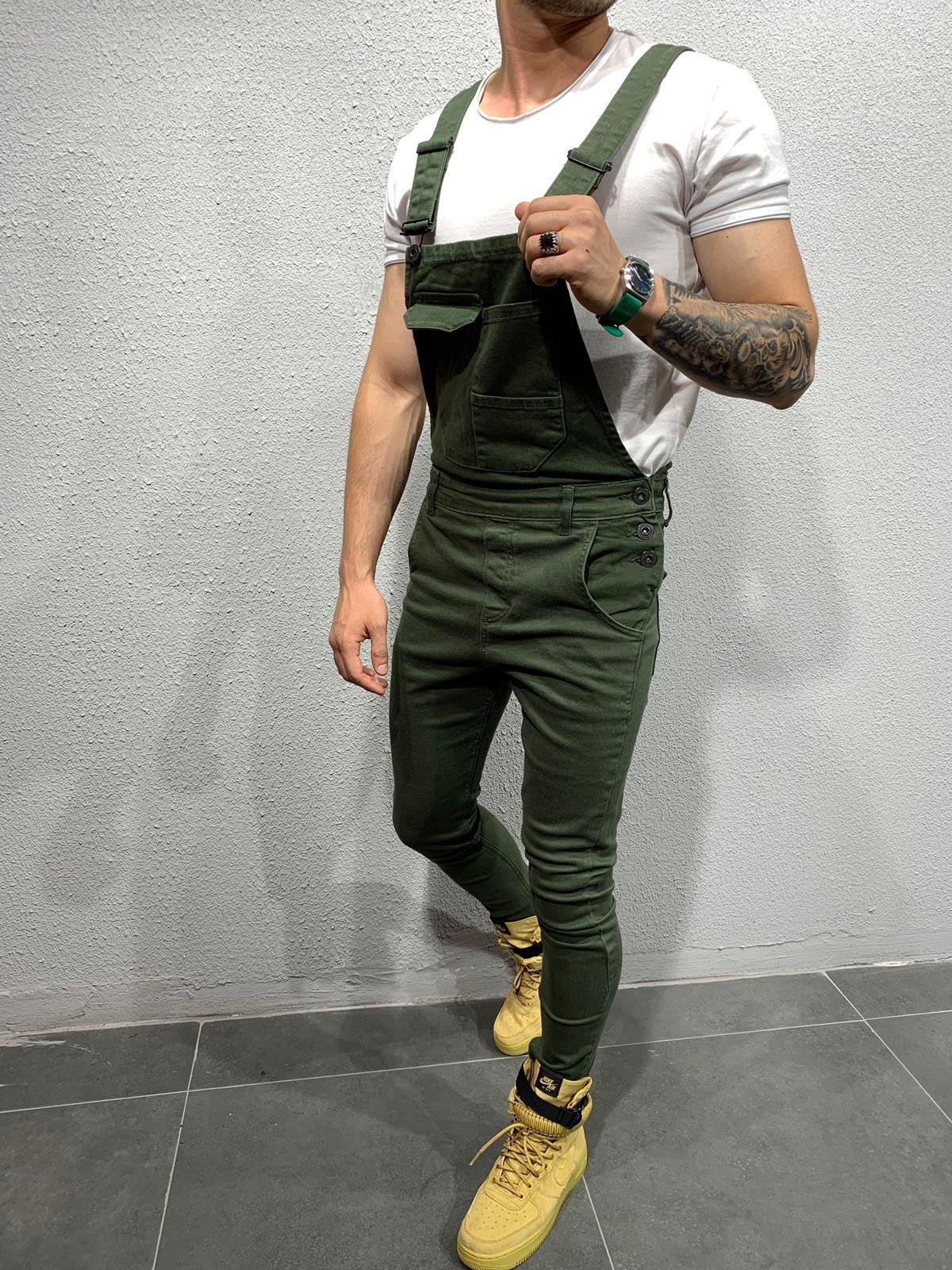Salopette en jean coupe skinny avec poche à rabat pour homme