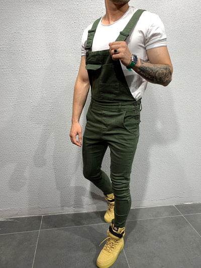 Salopette en jean coupe skinny avec poche à rabat pour homme