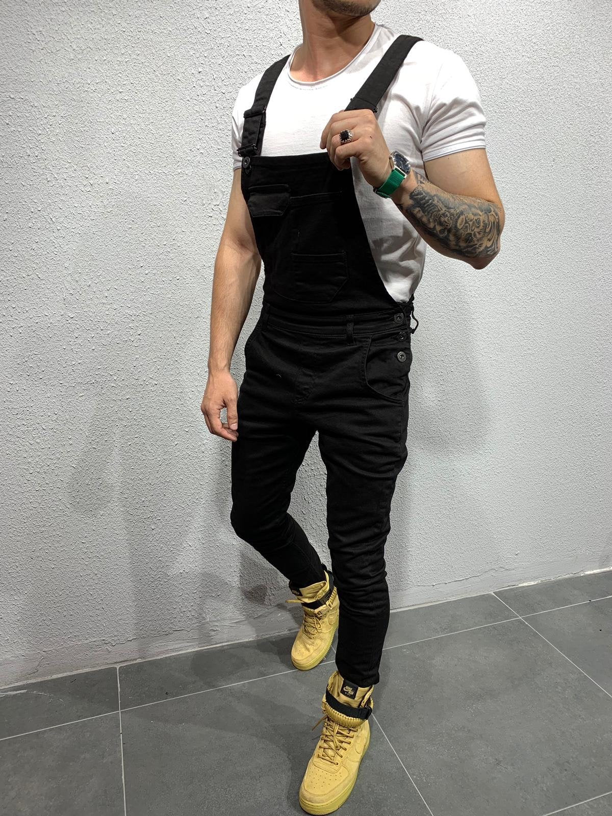 Salopette en jean coupe skinny avec poche à rabat pour homme