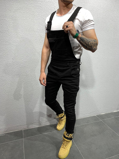 Salopette en jean coupe skinny avec poche à rabat pour homme
