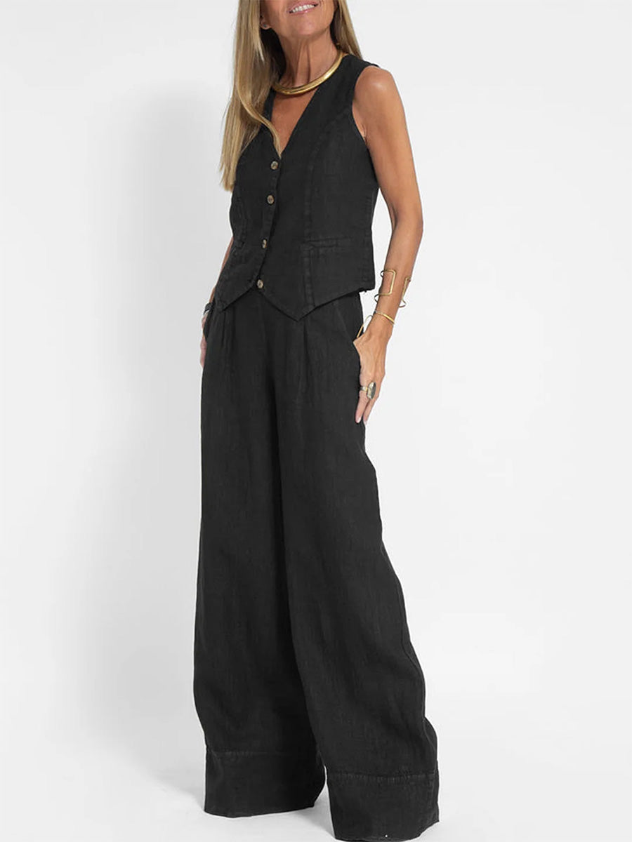 Casual Vest Wide Leg Pants Two-piece Set