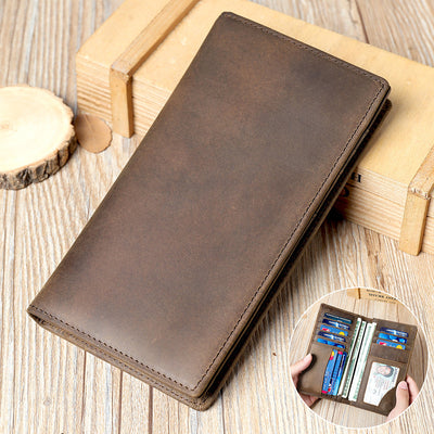 Men's Vintage-Inspired Crazy Horse Leather Long Wallet