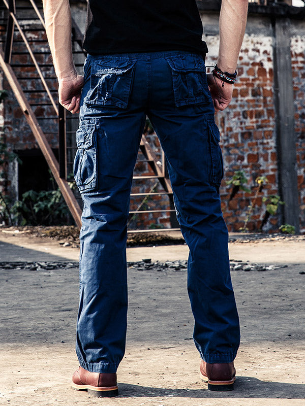 Men's Cotton Outdoor Casual Multi-Pocket Straight Cargo Pants