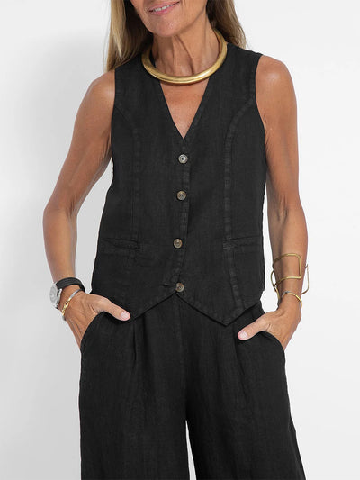 Conjunto de dos piezas con chaleco informal y pantalones anchos