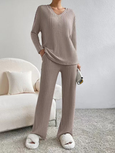 Loose V-neck Knitted Two-piece Set Loungewear