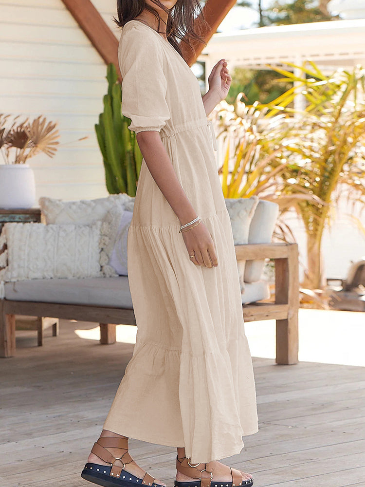 Bohemian Drawstring Waist Maxi Dresses