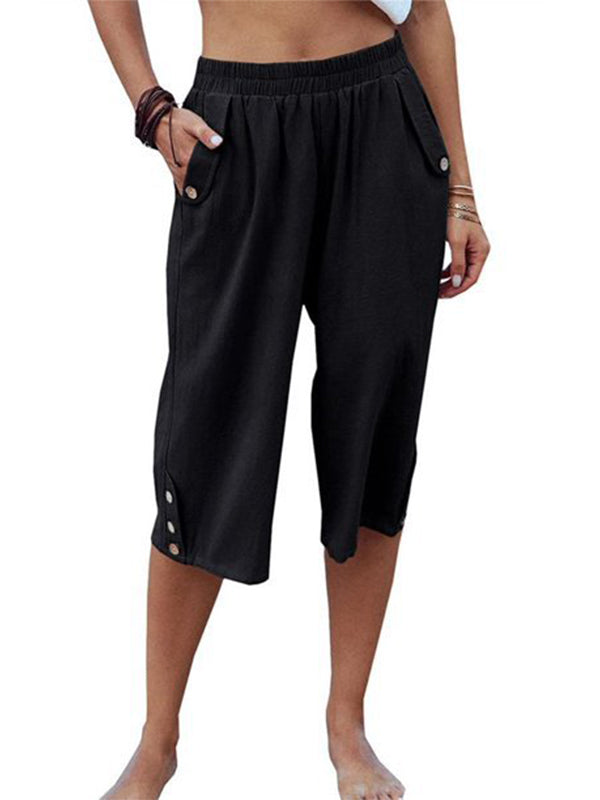 Capri décontracté en coton à taille élastique pour femme