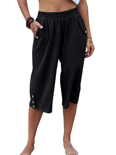 Capri décontracté en coton à taille élastique pour femme
