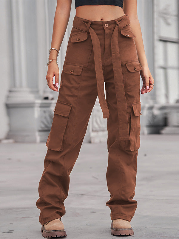 Women's Casual Wash Denim Multi-Pocket Cargo Pants