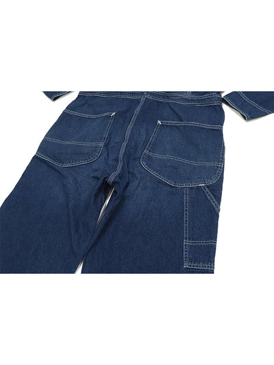 Men's Zipper Multi Pocket Long Sleeve Denim Coveralls