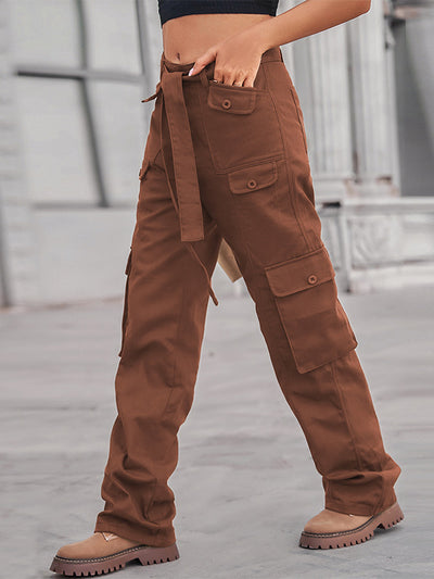 Women's Casual Wash Denim Multi-Pocket Cargo Pants