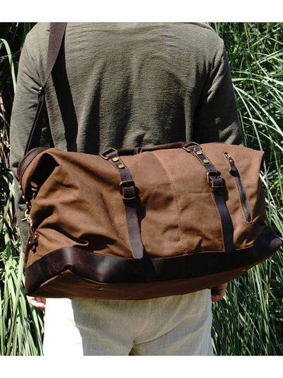 Classic Vintage Waxed Canvas Leather Holdall Bag