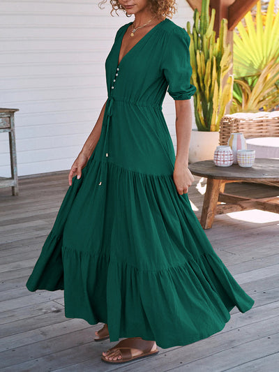 Bohemian Drawstring Waist Maxi Dresses