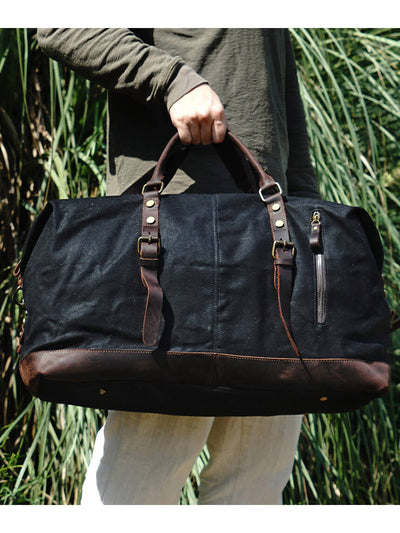 Classic Vintage Waxed Canvas Leather Holdall Bag