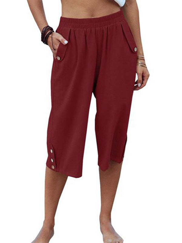 Capri décontracté en coton à taille élastique pour femme