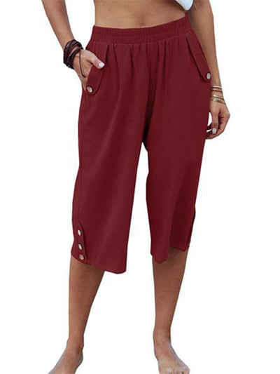 Capri décontracté en coton à taille élastique pour femme