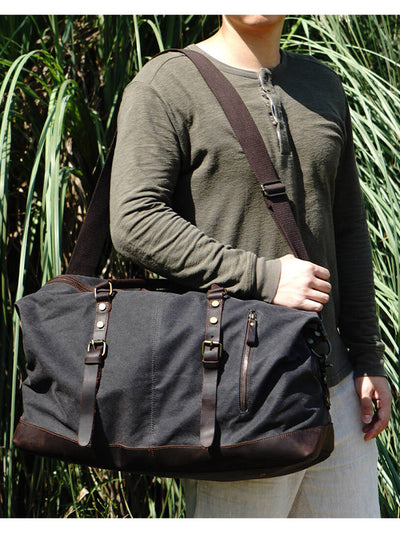 Classic Vintage Waxed Canvas Leather Holdall Bag