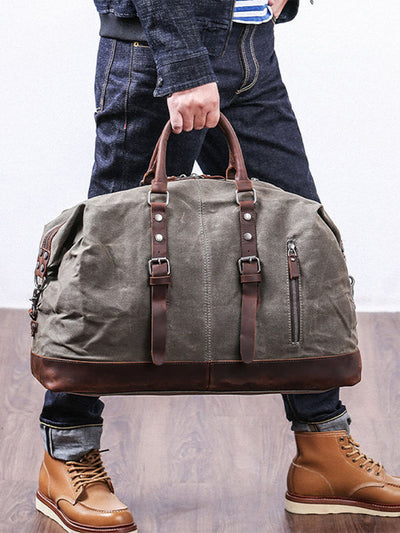 Classic Vintage Waxed Canvas Leather Holdall Bag