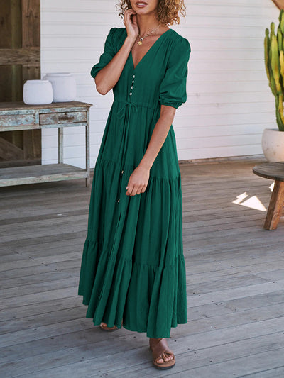 Bohemian Drawstring Waist Maxi Dresses