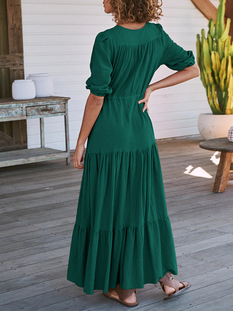 Bohemian Drawstring Waist Maxi Dresses