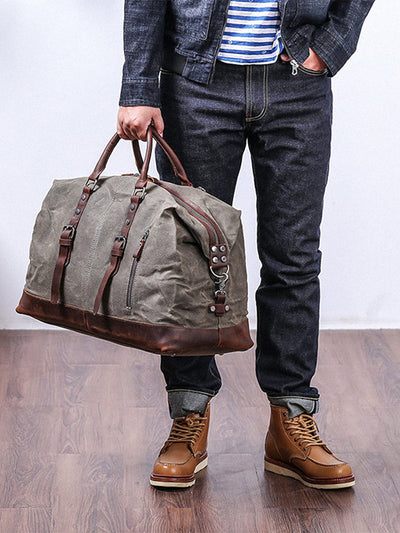 Classic Vintage Waxed Canvas Leather Holdall Bag