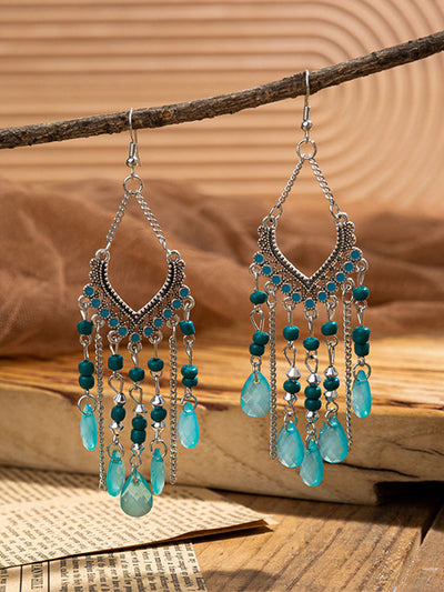 Pendientes colgantes con cuentas y borlas bohemias