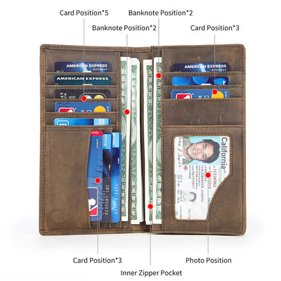 Men's Vintage-Inspired Crazy Horse Leather Long Wallet