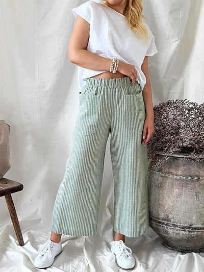 Pantalones anchos cómodos informales con cintura elástica a rayas para mujer