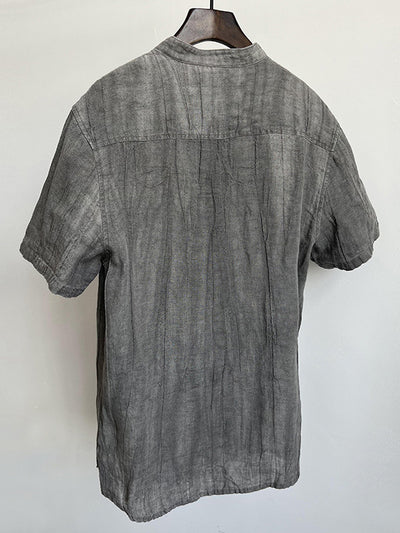 T-shirt à manches courtes et col montant 100 % lin pour homme