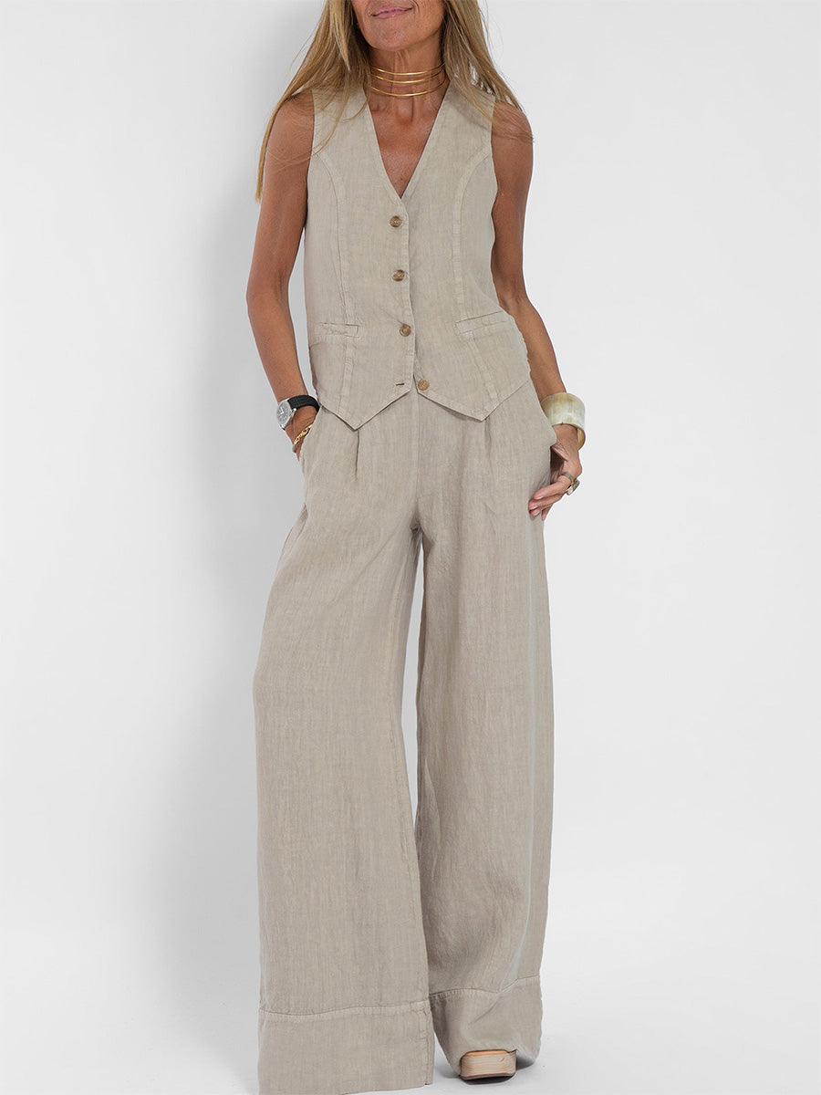 Casual Vest Wide Leg Pants Two-piece Set