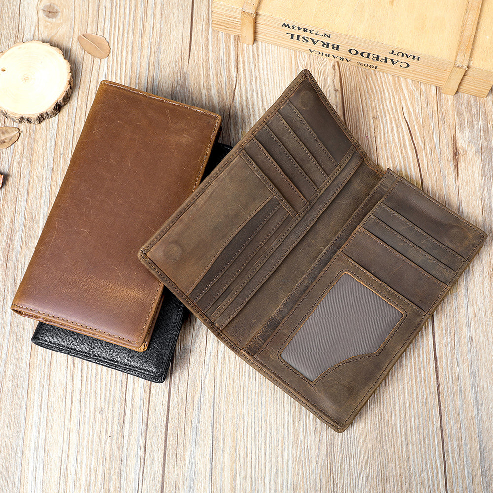 Men's Vintage-Inspired Crazy Horse Leather Long Wallet