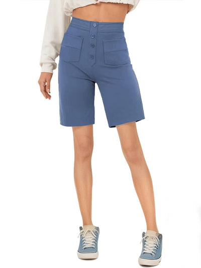 Casual Straight High Waist Button Shorts