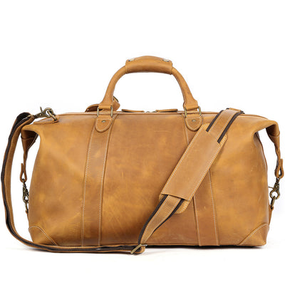 Vintage-Inspired Crazy Horse Leather Travel Duffel Bag