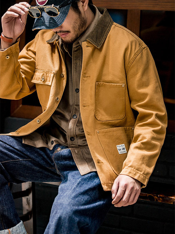 Chaqueta de lona American Vintage para hombre con múltiples bolsillos