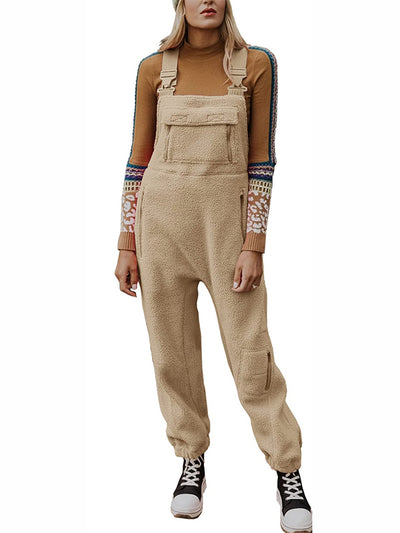 Women's Fleece Thermal Overalls With Zippered Pockets